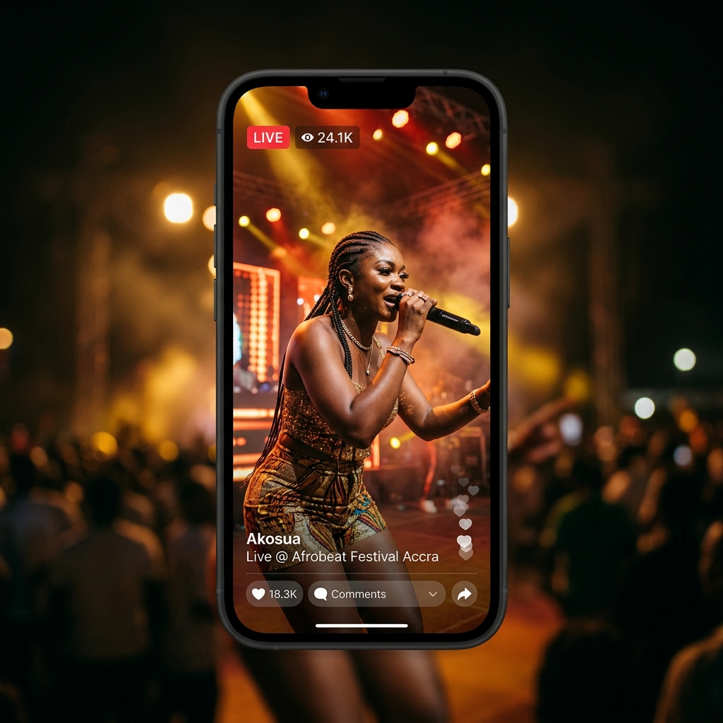 Afrobeats artist Akosua performing live on the Front Row app