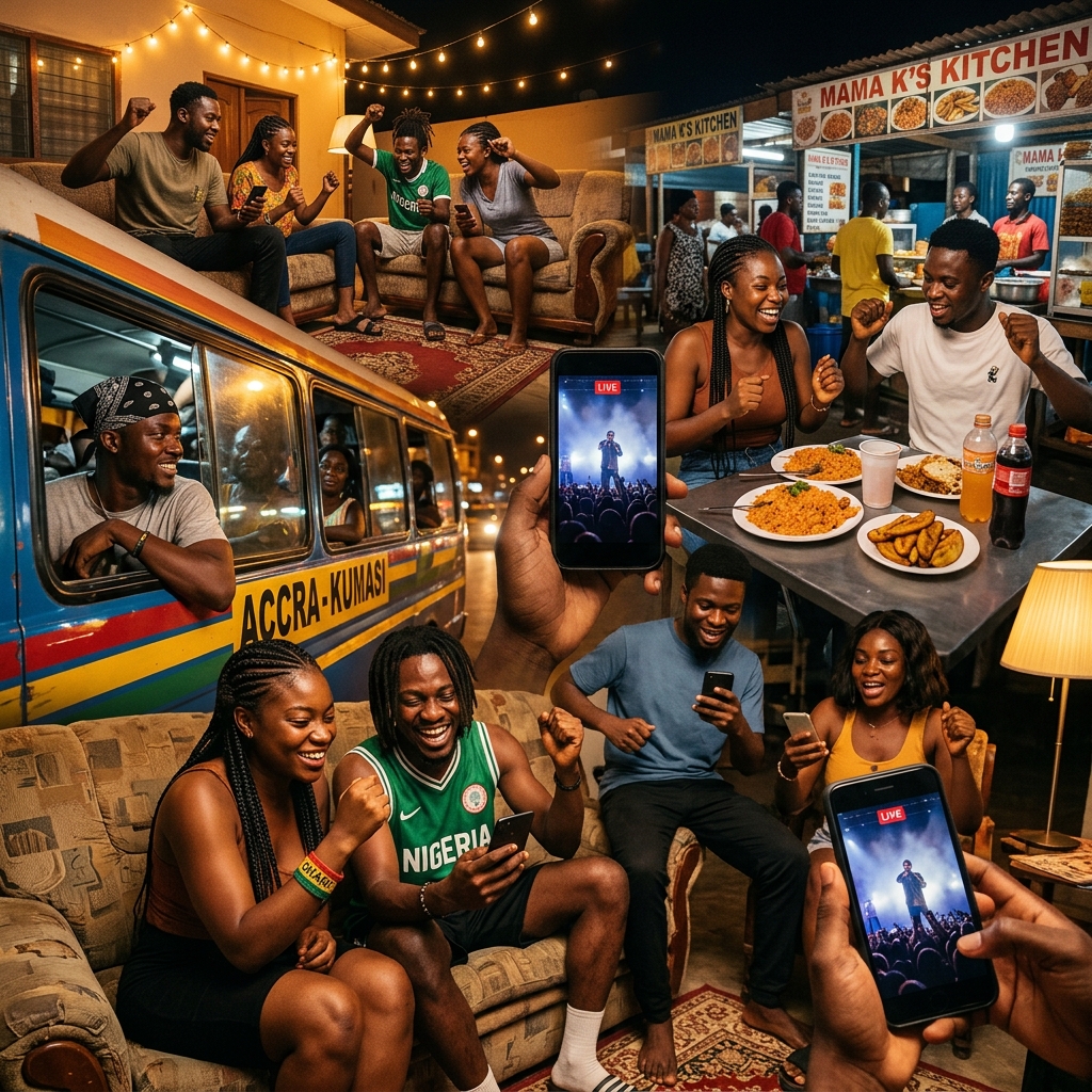 Fans watching live concerts from their phones in everyday locations across Ghana