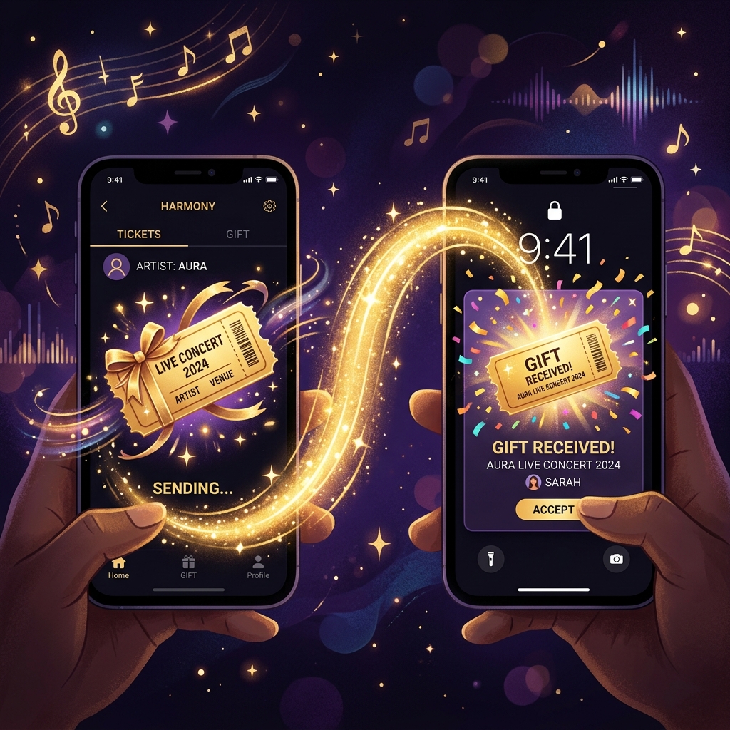 Gifting a golden concert ticket to a friend via the app